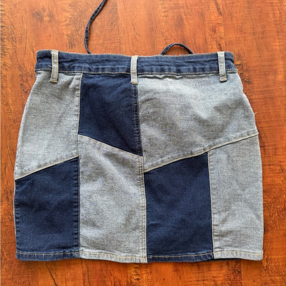 Stylish Denim Patchwork Mini Skirt - image 3
